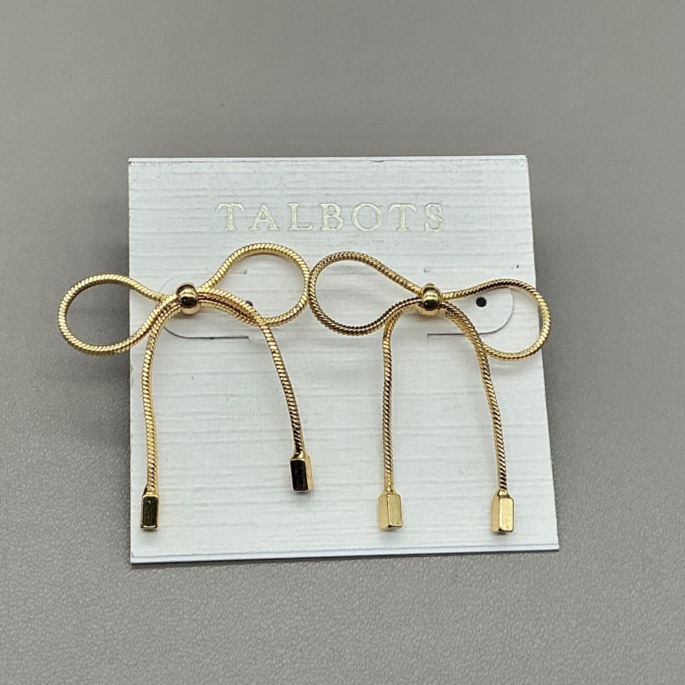 Talbots Bow Earrings Women Gold Tone Snake Chain Dangle Textured 1.5 Inch Drop
